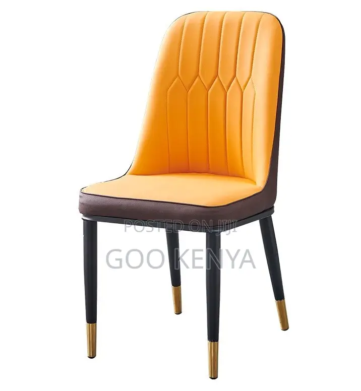 Home Chair; High-End Leather Dining Chair With Sculpted Steel Base