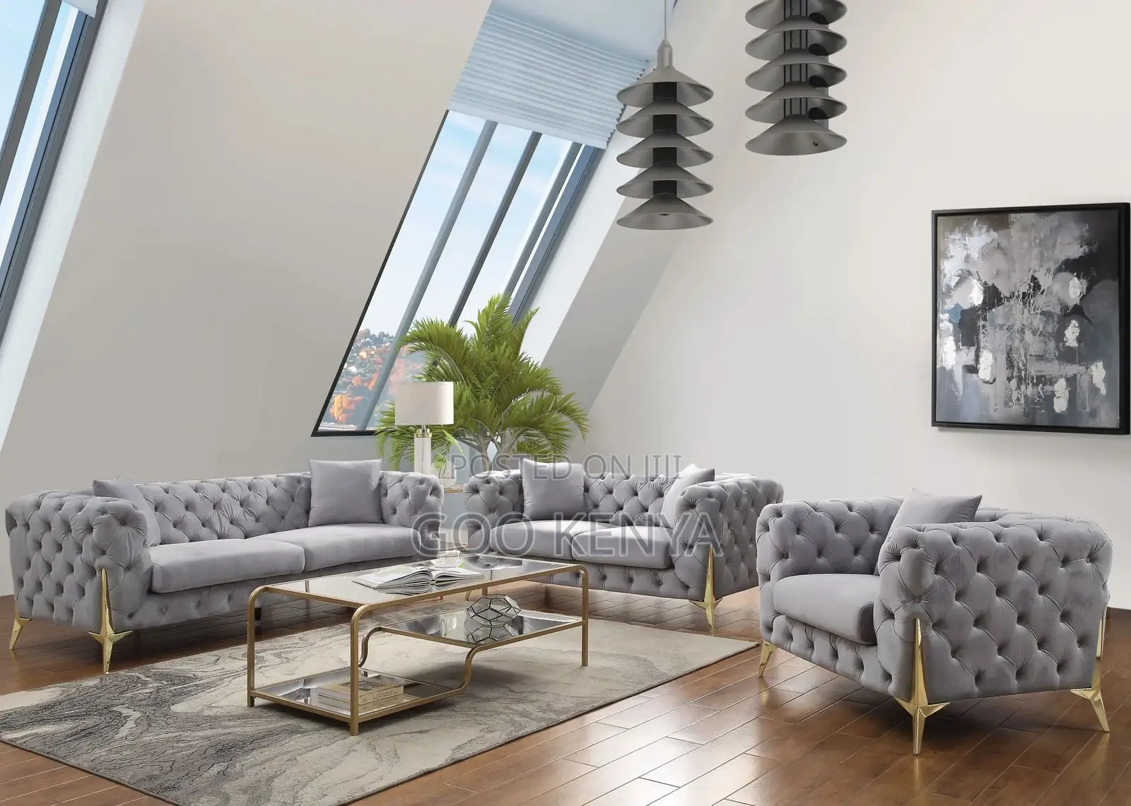 Home Sofa; 6-Seater Fabric Elegant Luxury Chesterfield Sofa for Home