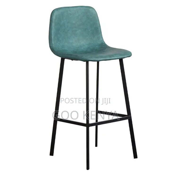 Home Stool; Modern Luxury Bar Stool — Brown Leather, Black Metal Base