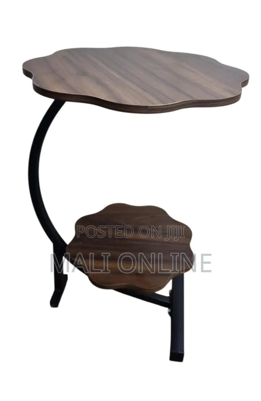 Flower Shaped 2-Tier C-Table Sofa Side End Table Wood Metal Frame