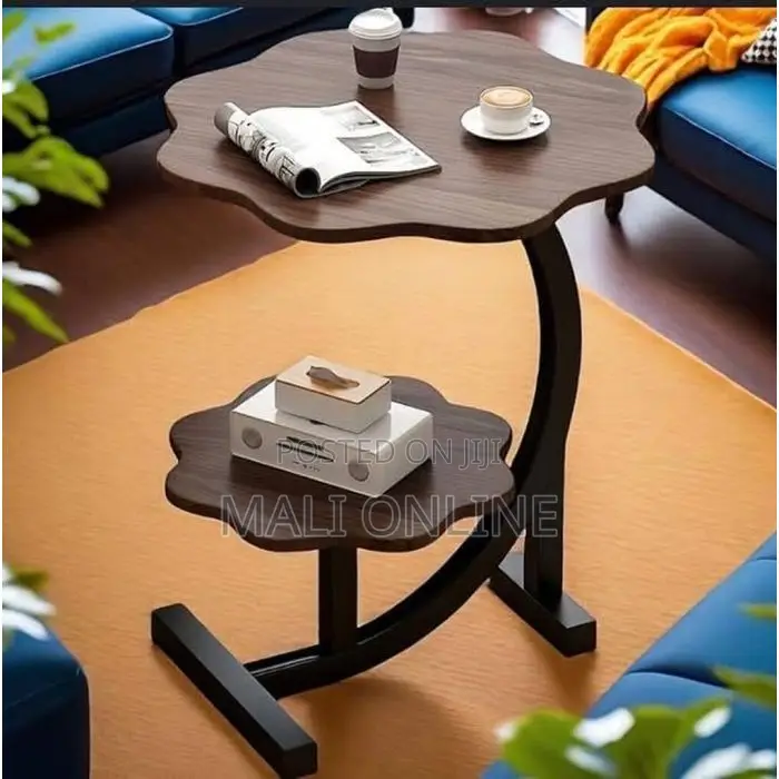 Flower Shaped 2-Tier C-Table Sofa Side End Table Wood Metal Frame