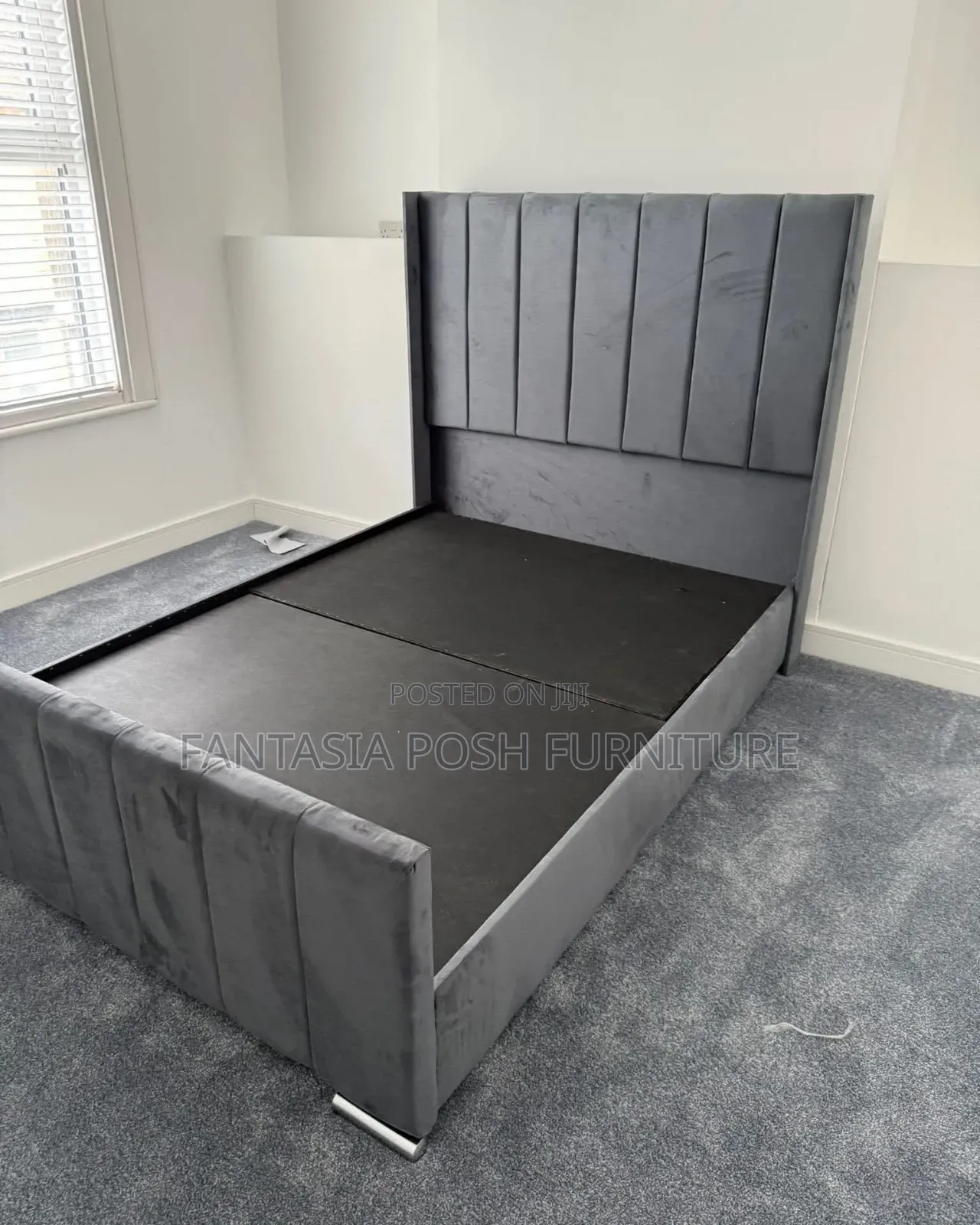 5x6 Grey Velvet Panel Bed Frame