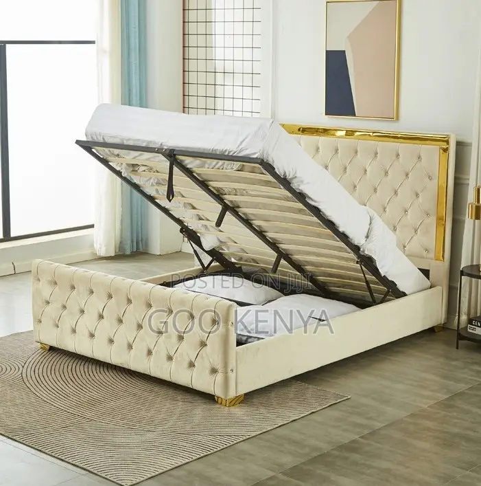 Home Bed; Durable Wooden Bed Frame With Storage and Soft Velvet Finish