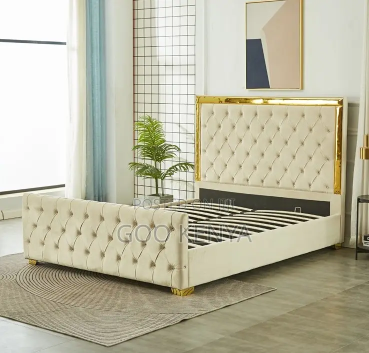 Home Bed; Durable Wooden Bed Frame With Storage and Soft Velvet Finish