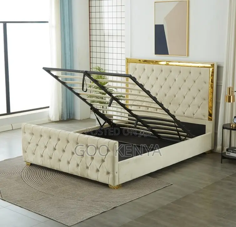 Home Bed; Durable Wooden Bed Frame With Storage and Soft Velvet Finish