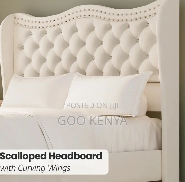 Home Bed; Elegant Wooden Bedroom Bed With Full-Size Velvet Upholstery