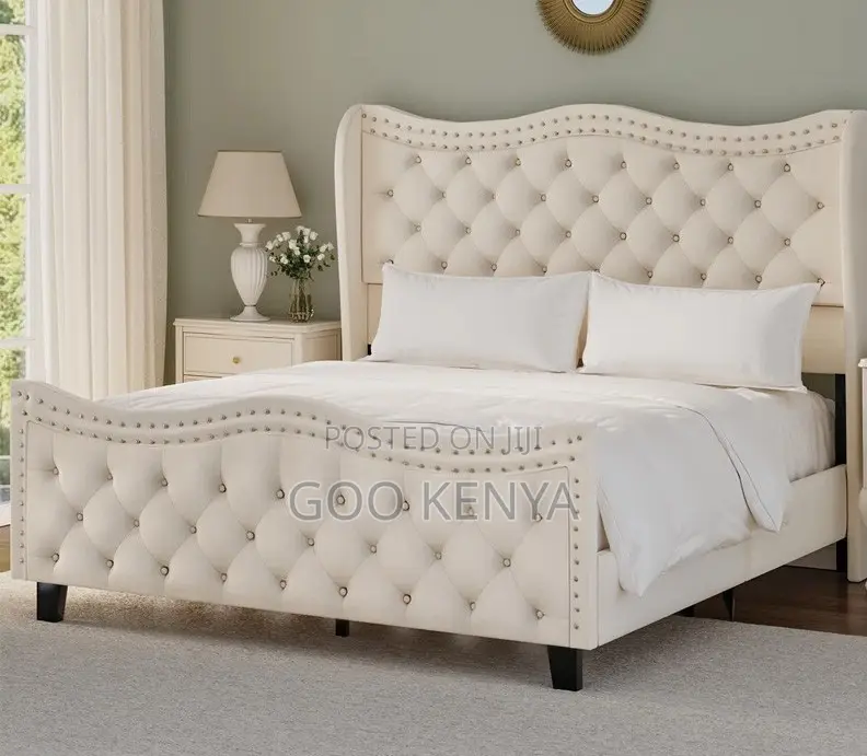 Home Bed; Elegant Wooden Bedroom Bed With Full-Size Velvet Upholstery
