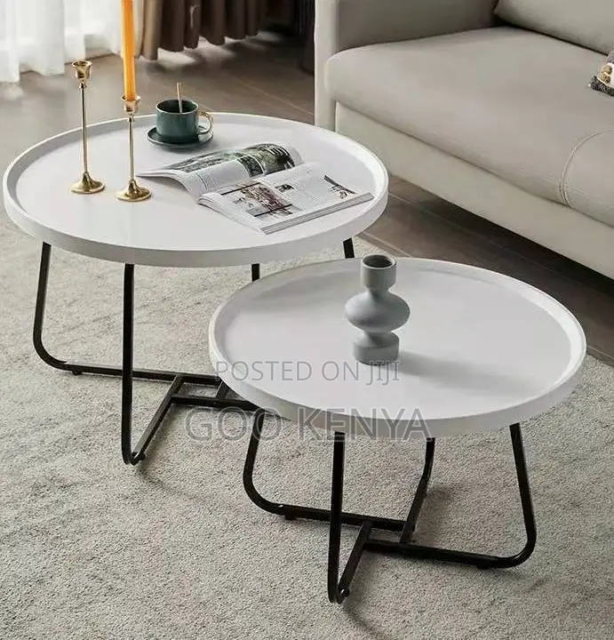 Home Table Set; Small Living Room Tea Table — Metal Legs, Wood Surface