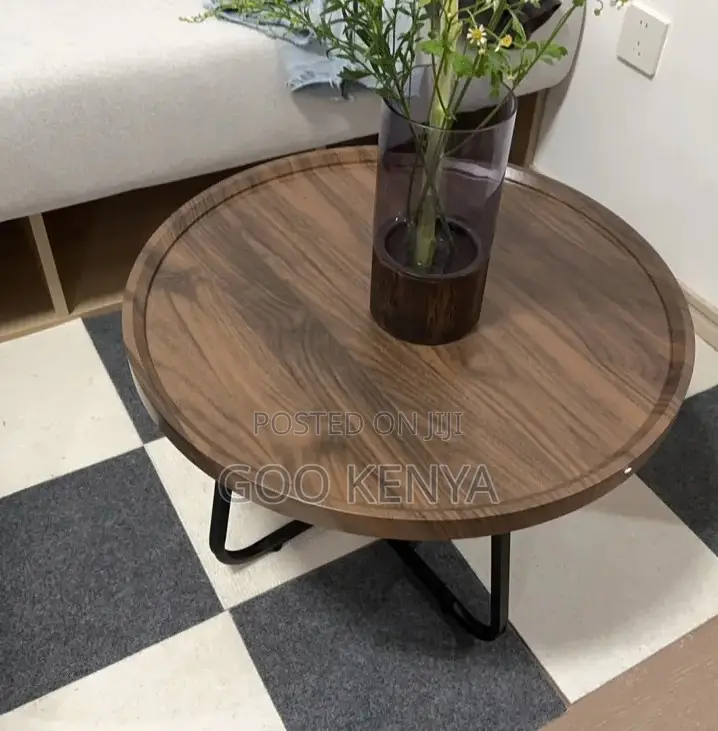 Home Table Set; Small Living Room Tea Table — Metal Legs, Wood Surface