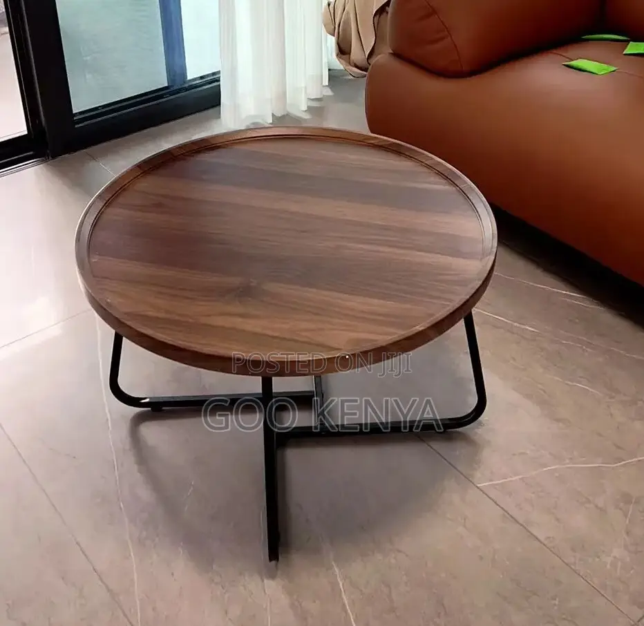 Home Table Set; Small Living Room Tea Table — Metal Legs, Wood Surface