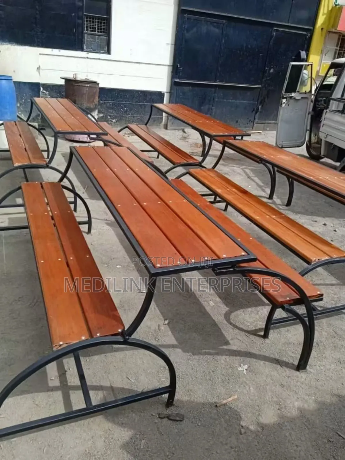 Two Sided Foldable Metal Wooden Outdoor Bench