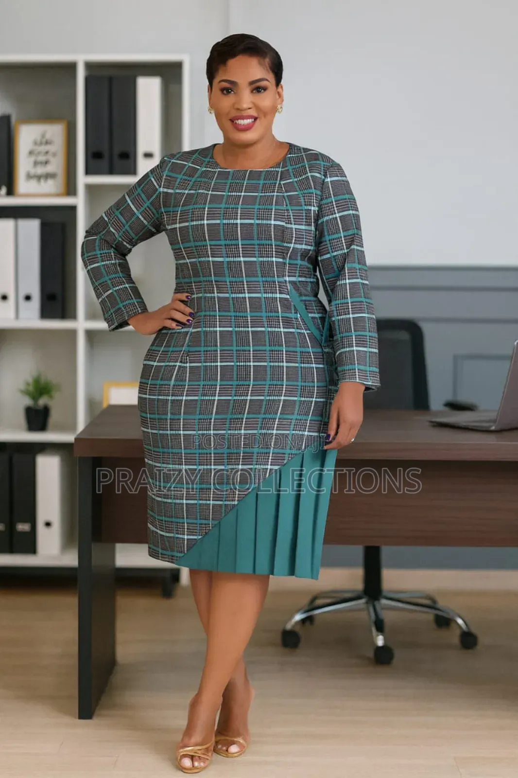 Elegant Plaid Midi Dress