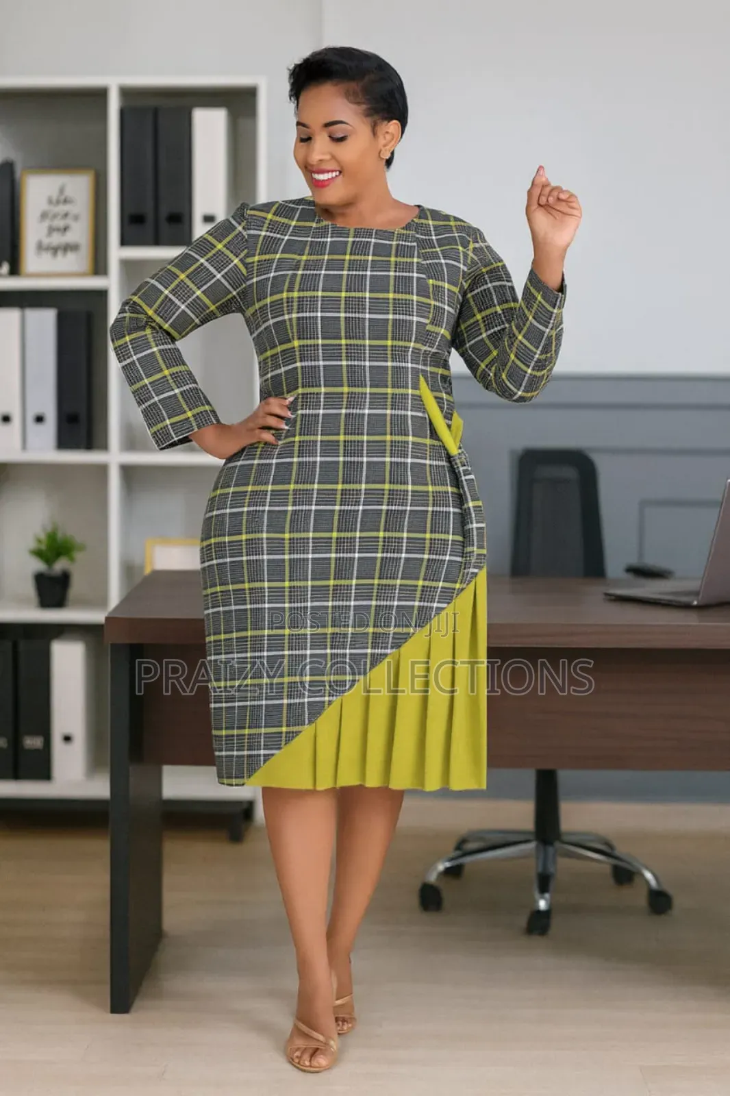 Elegant Plaid Midi Dress