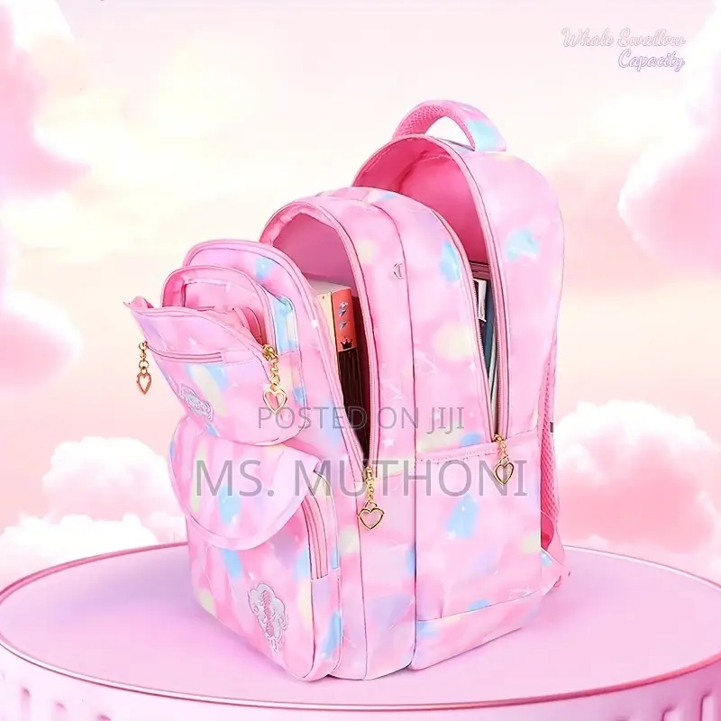 Girls Multiple Pockets Gradient Pink School Bags