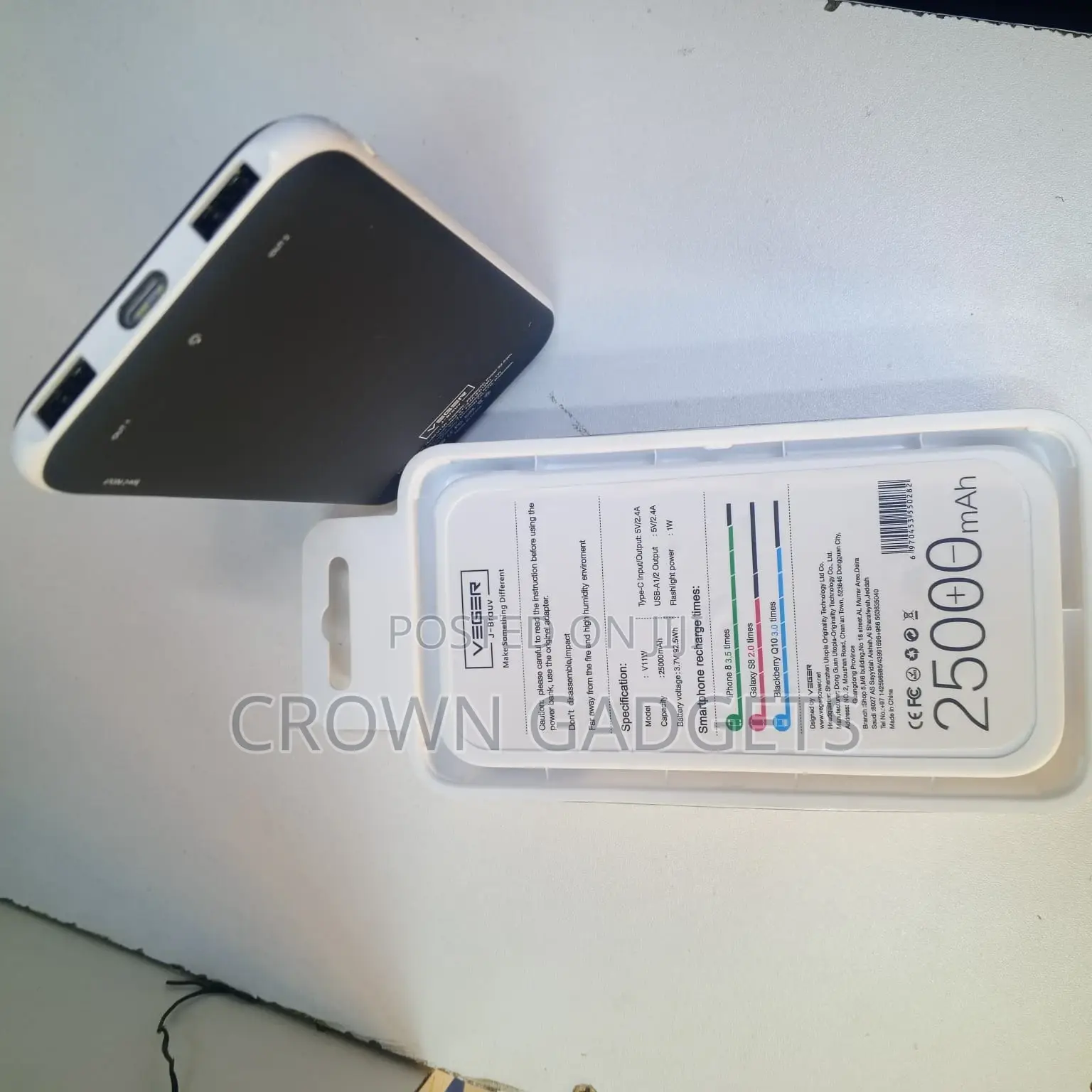 25000mah Veger V11w Power Bank With Flashlight Dual Usb Ports
