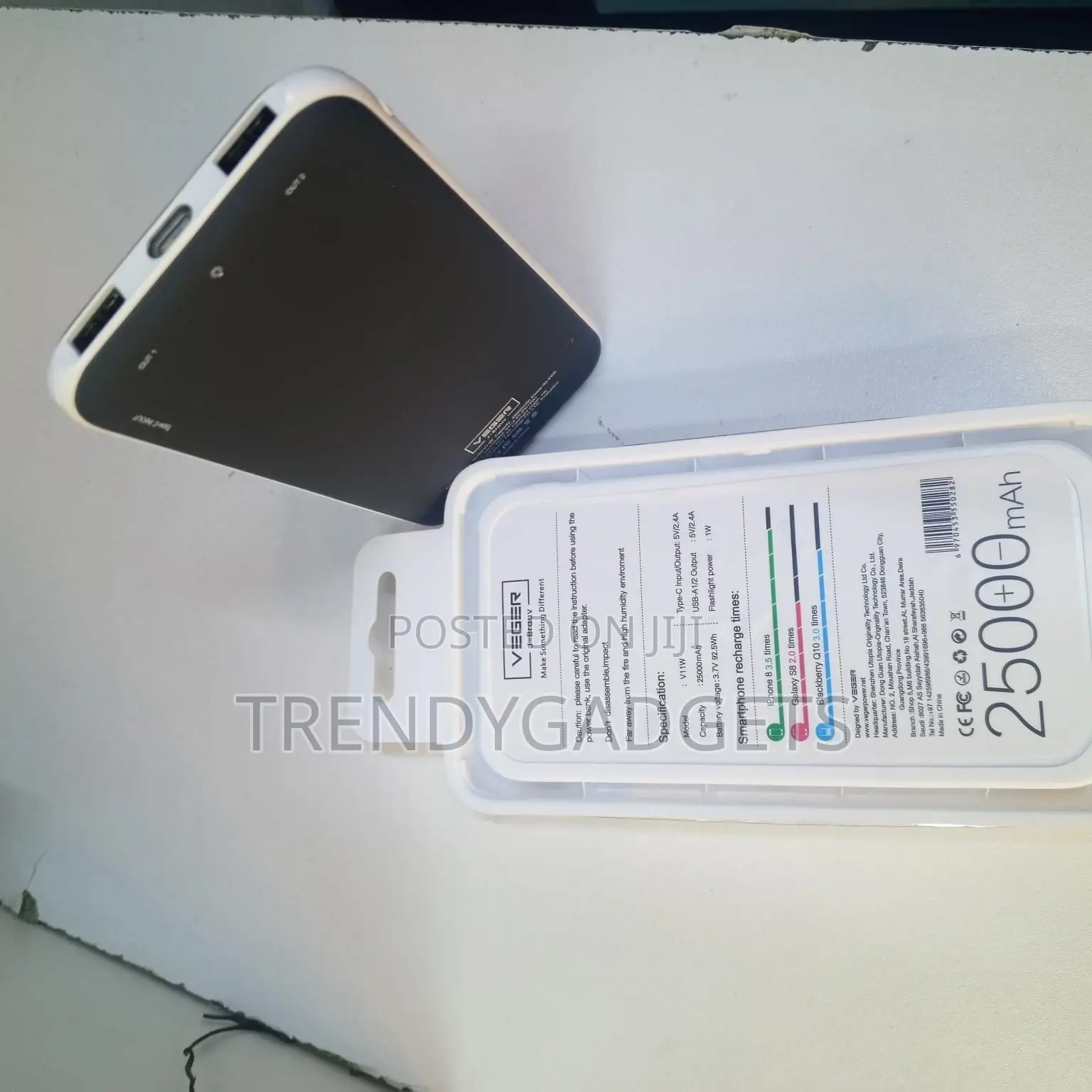 High-Capacity 25000mah Veger V11w Power Bank for Smartphones