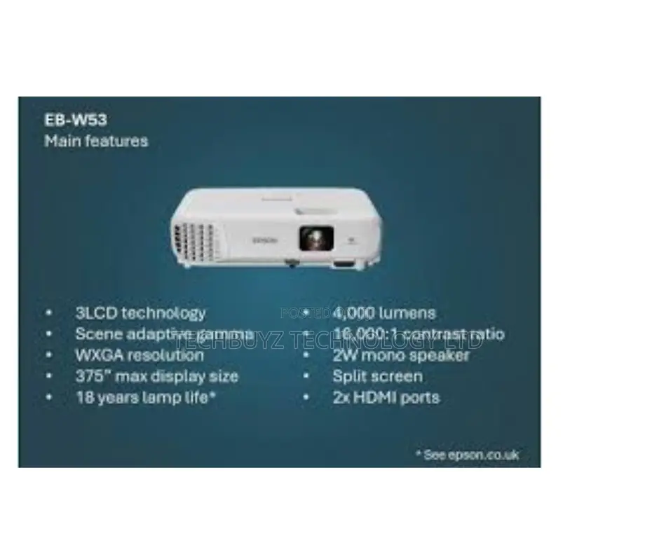 Epson Eb-w53 Projector 3lcd Technology, Wxga,4000 Lumens
