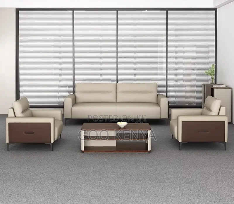 Office Sofa; Heavy-Duty Metal Frame Office Sofa Set With Faux Leather