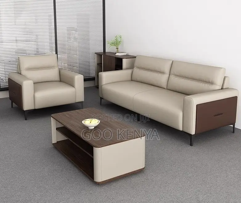 Office Sofa; Heavy-Duty Metal Frame Office Sofa Set With Faux Leather