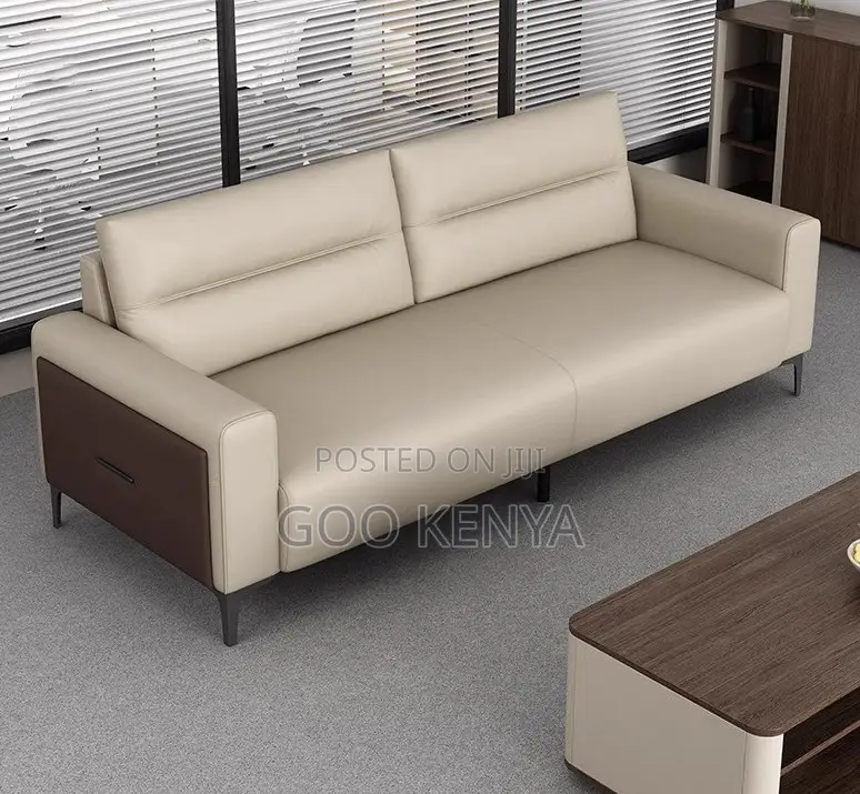 Office Sofa; Heavy-Duty Metal Frame Office Sofa Set With Faux Leather