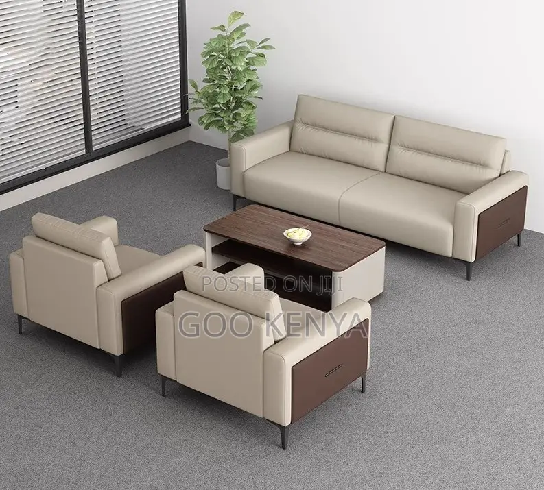 Office Sofa; Heavy-Duty Metal Frame Office Sofa Set With Faux Leather