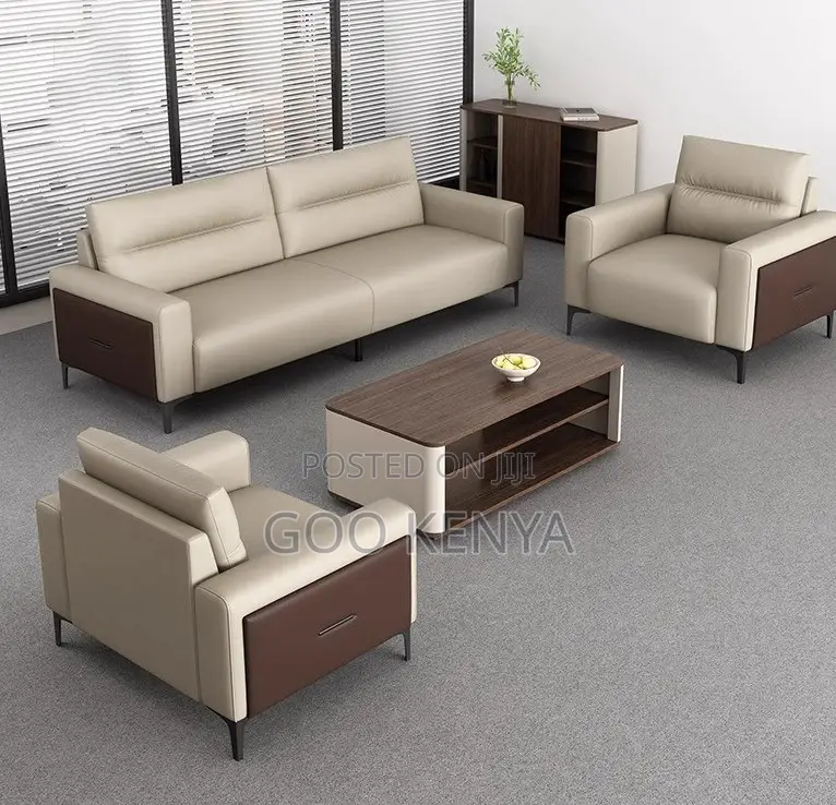 Office Sofa; Heavy-Duty Metal Frame Office Sofa Set With Faux Leather