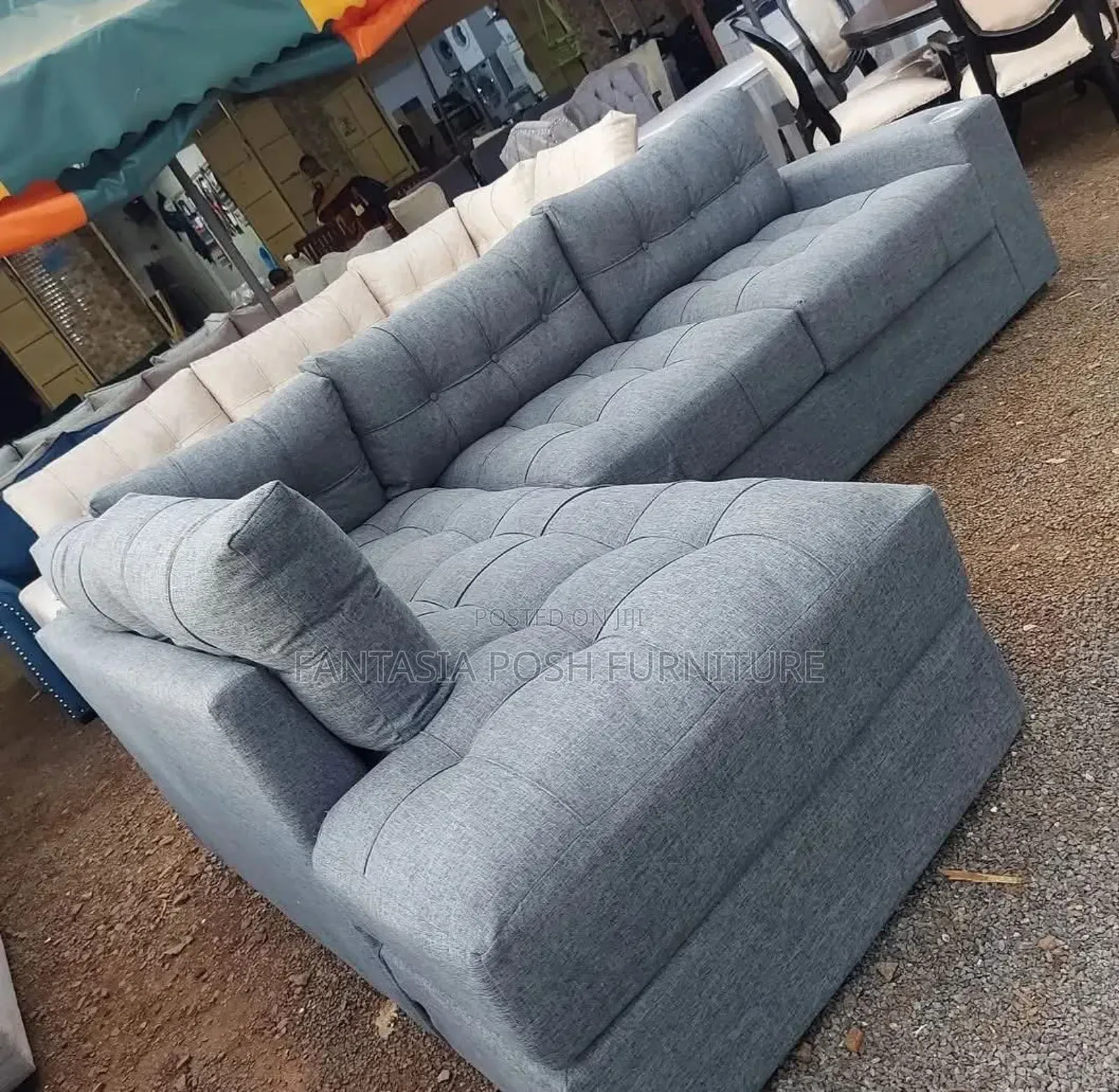 Light Grey Tufted L-shaped Sofa