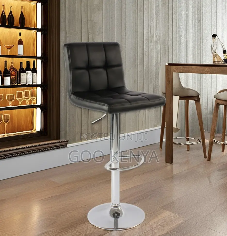 Home Bar Stool; Ergonomic Adjustable Swivel Bar Chair in Black