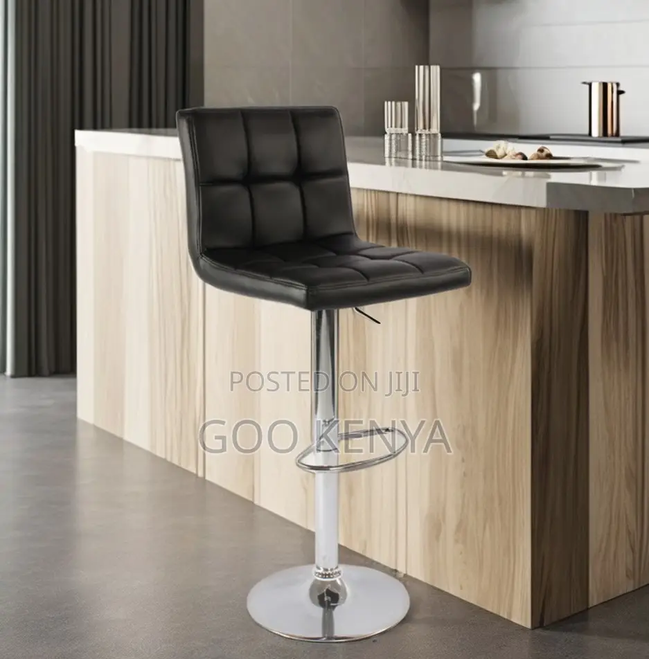 Home Bar Stool; Ergonomic Adjustable Swivel Bar Chair in Black