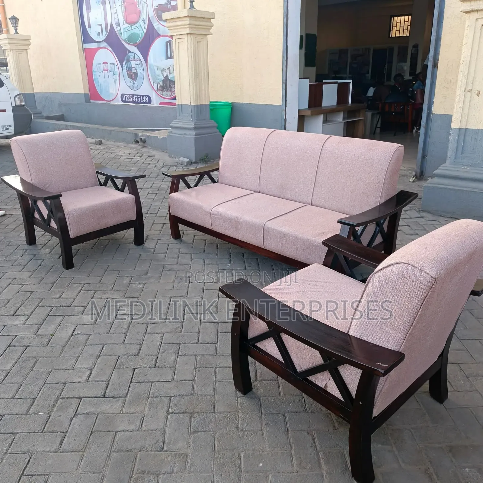 6-Seate Mahogany Upholstered Open Sofa