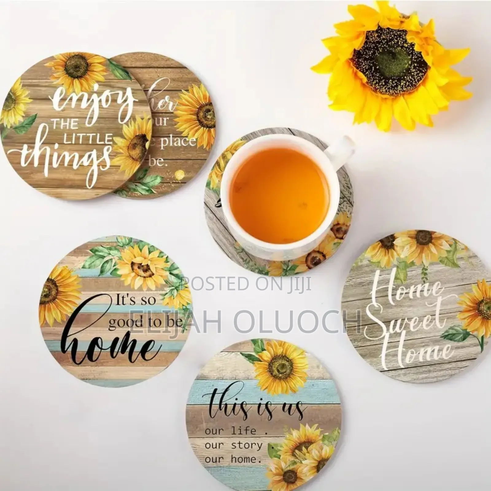 6pcs Rustic Wooden Drink Coasters With Metal Stand Holder*