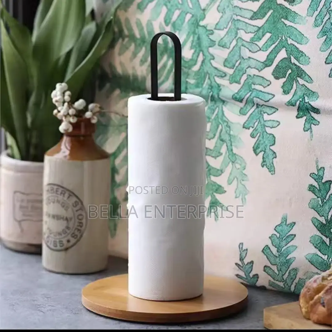 High Quality Metallic Paper Towel Holder With Bamboo Base