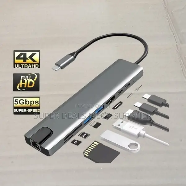 8-in-1 Usb-C Hub With Hdmi, Fast Pd Charging, Ethernet and Usb Ports