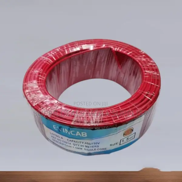 Evin Red 1.5mm 90m Long Flexible PVC Insulated Wiring Electrical Cable