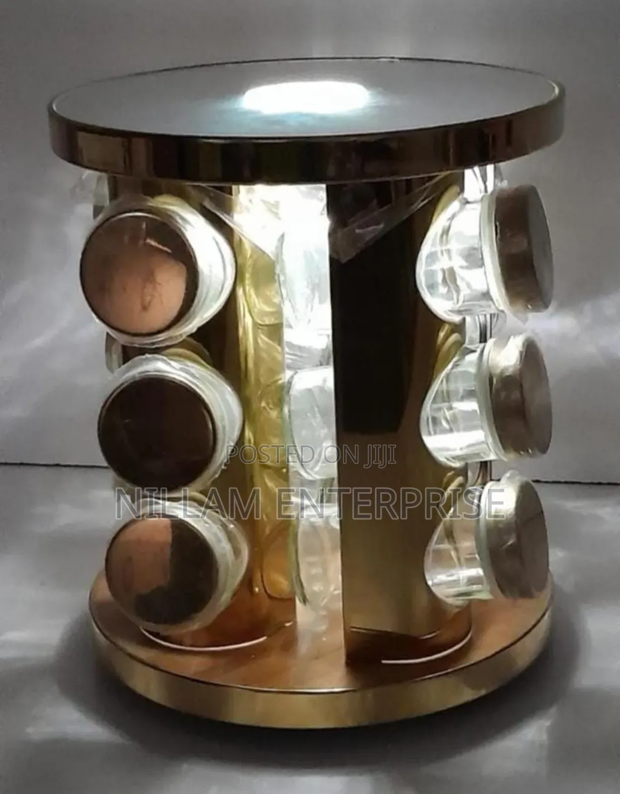 Led Touch Rotating Spice Rack +12 Glass Jars Each 100ml