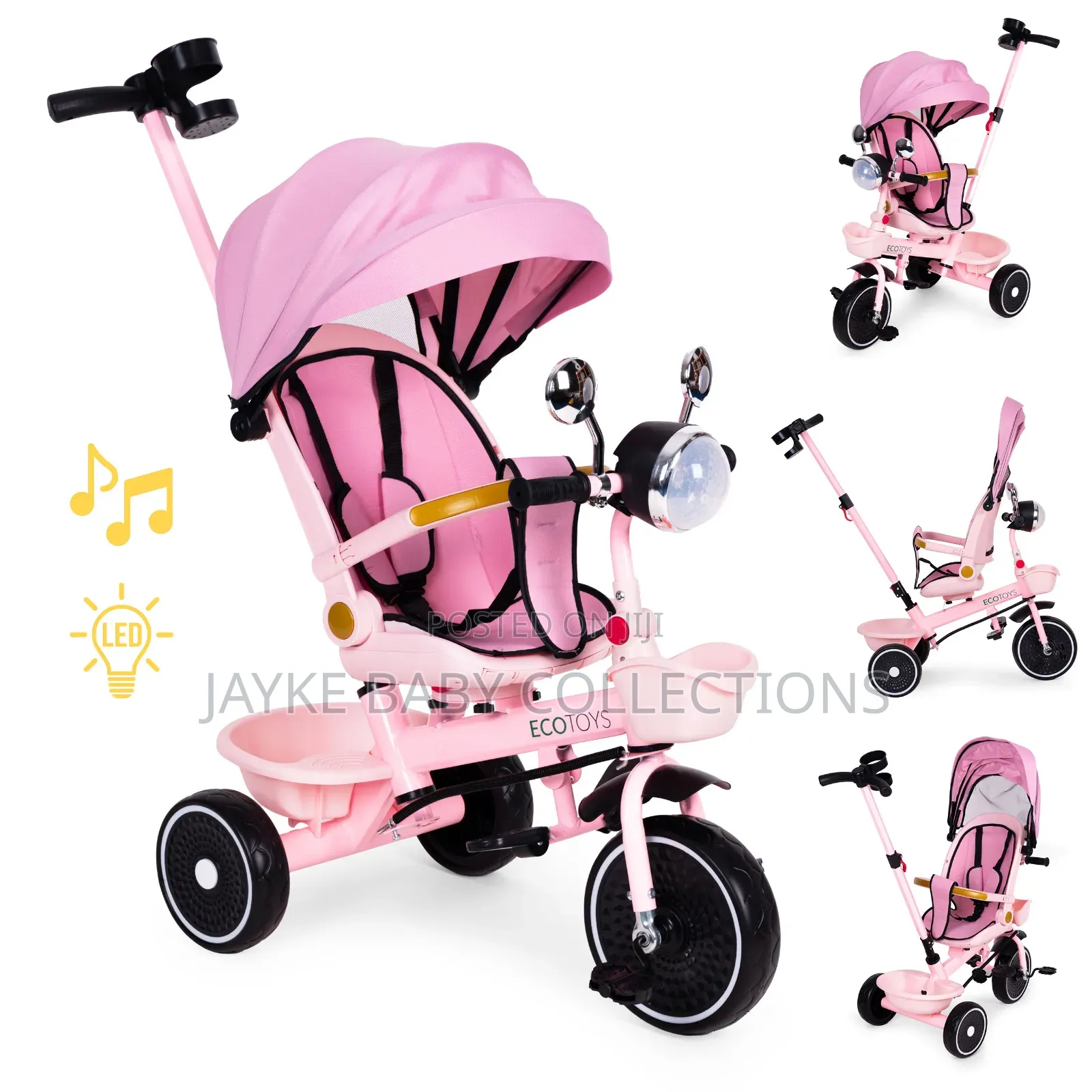 4-in-1 Baby Tricycle With Reversible Seat Canopy