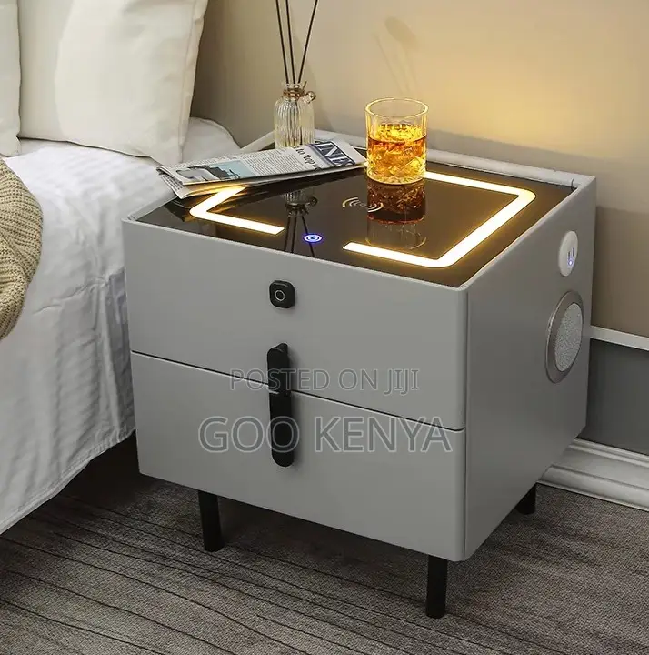 Home Cabinet; High-End Wood Metal Smart Bedside Table With Lock