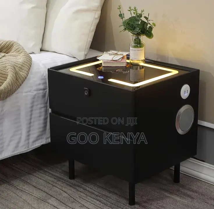 Home Cabinet; High-End Wood Metal Smart Bedside Table With Lock