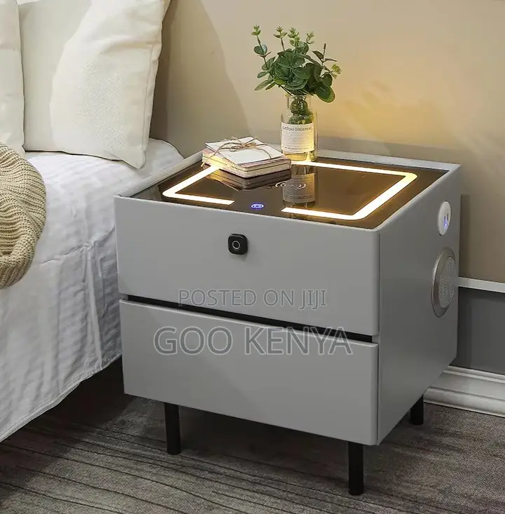 Home Cabinet; High-End Wood Metal Smart Bedside Table With Lock