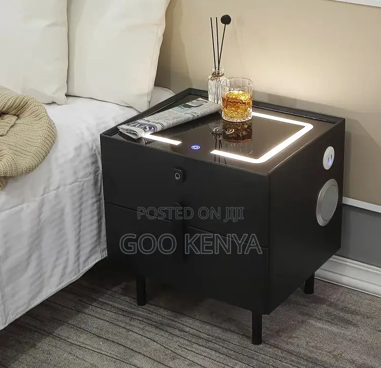 Home Cabinet; High-End Wood Metal Smart Bedside Table With Lock