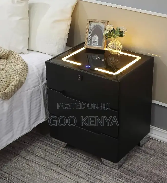 Home Cabinet; High-End Wood Metal Smart Bedside Table With Lock