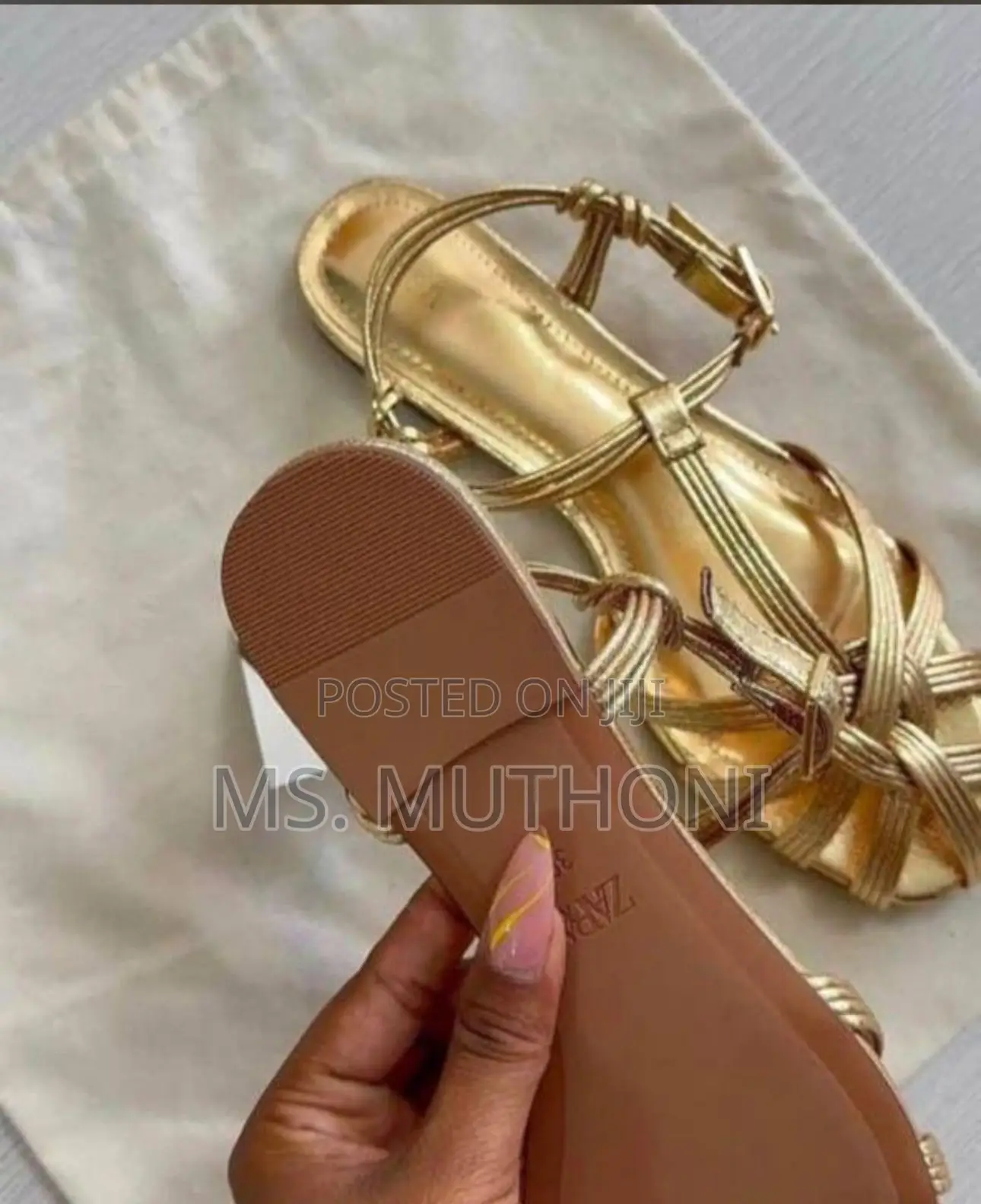 Zara Gold Flat Strappy Sandals. 37-42