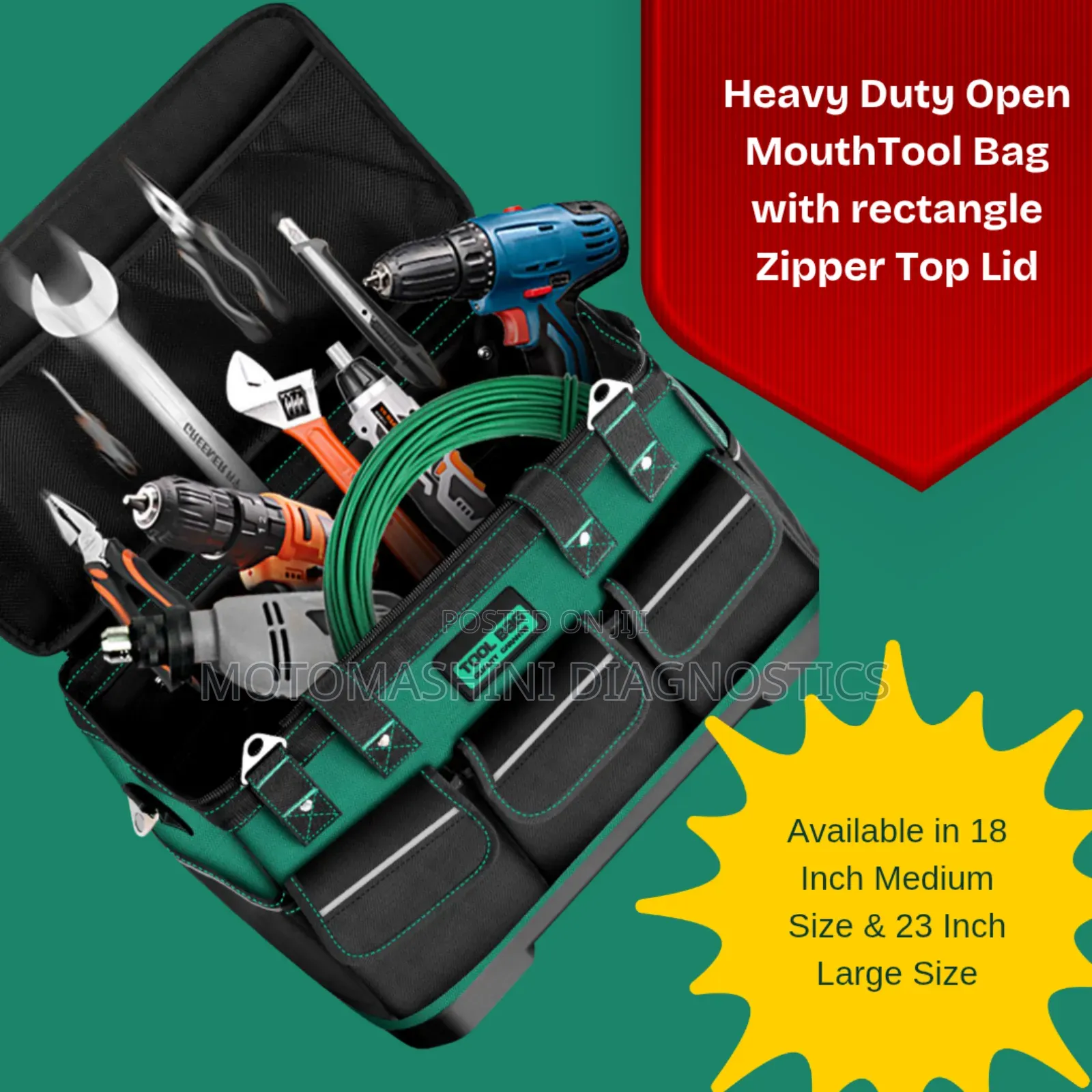Tool Bag Heavy Duty Open Mouth With Rectangle Zipper Top Lid
