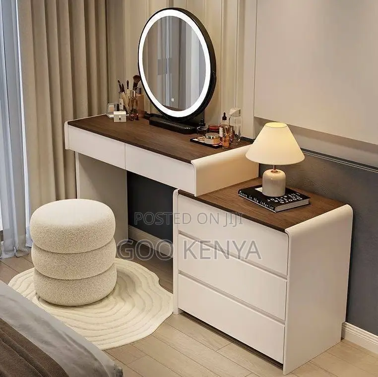 Home Dressing Table; Cream-Style Makeup Vanity With Storage Cabinet