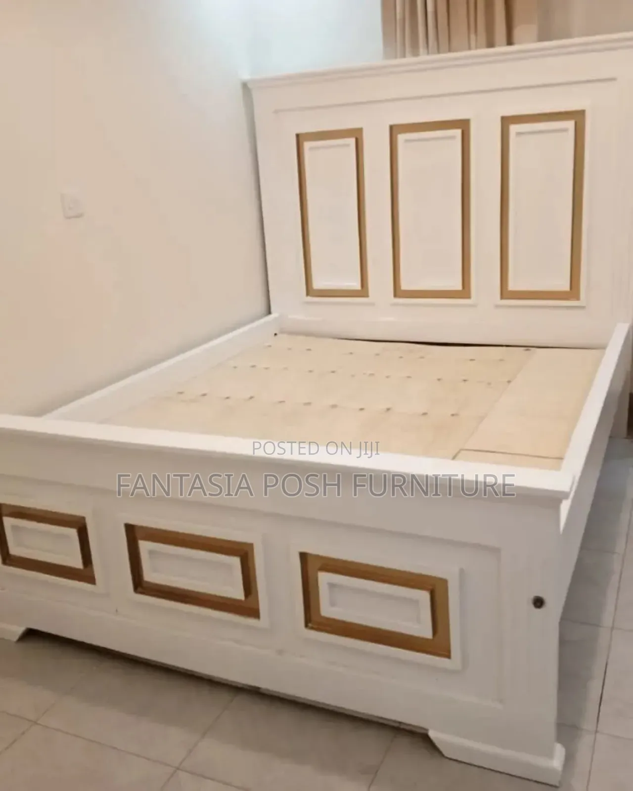 5x6 White Gold Panel Bed