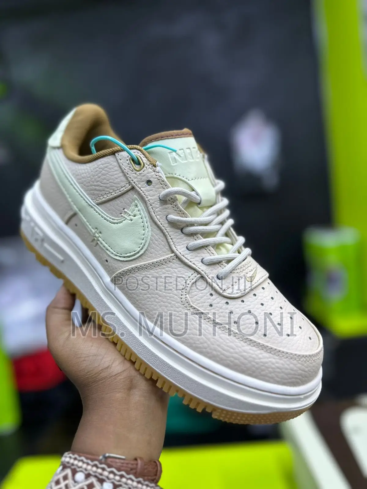 Nike Air Force 1 Luxe Sneakers in a Beige and Mint Green Colorway