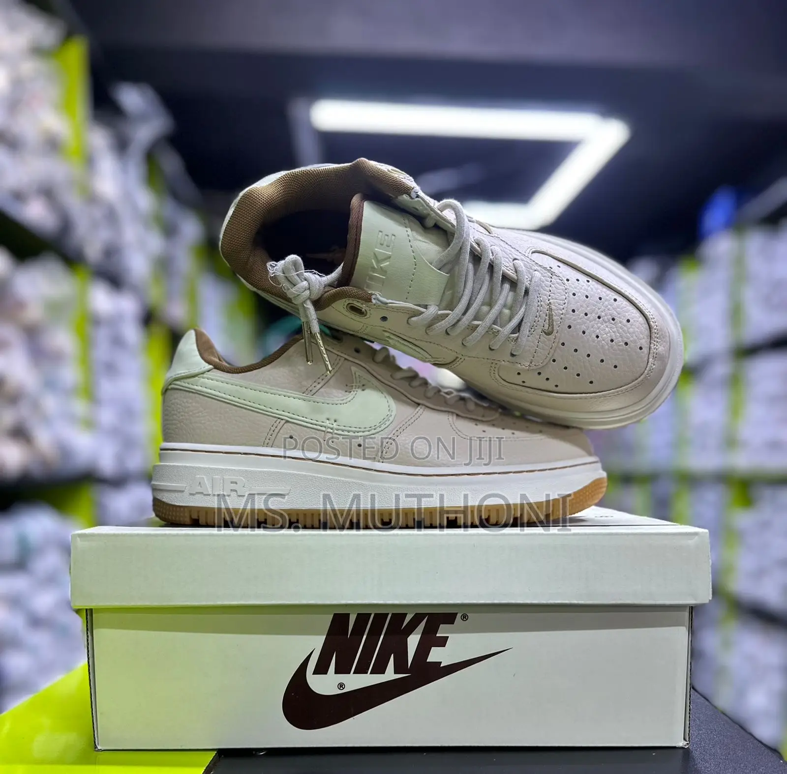 Nike Air Force 1 Luxe Sneakers in a Beige and Mint Green Colorway