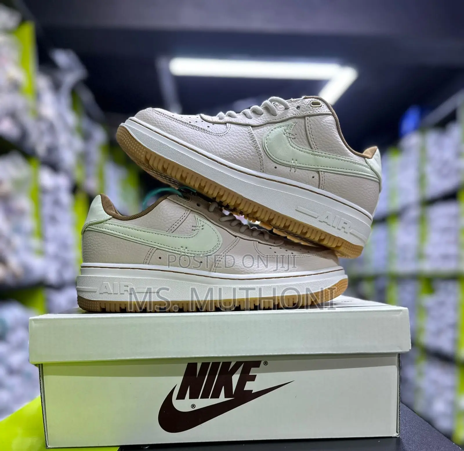 Nike Air Force 1 Luxe Sneakers in a Beige and Mint Green Colorway