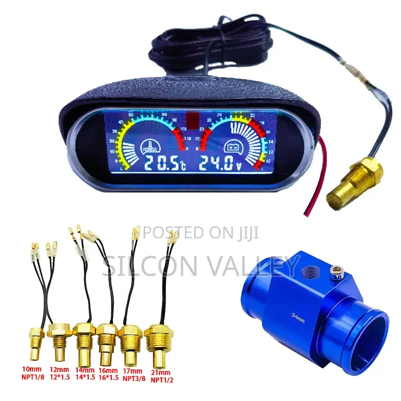 12v 24v Digital Water Temperature Gauge + Volt Sensor 1/8npt