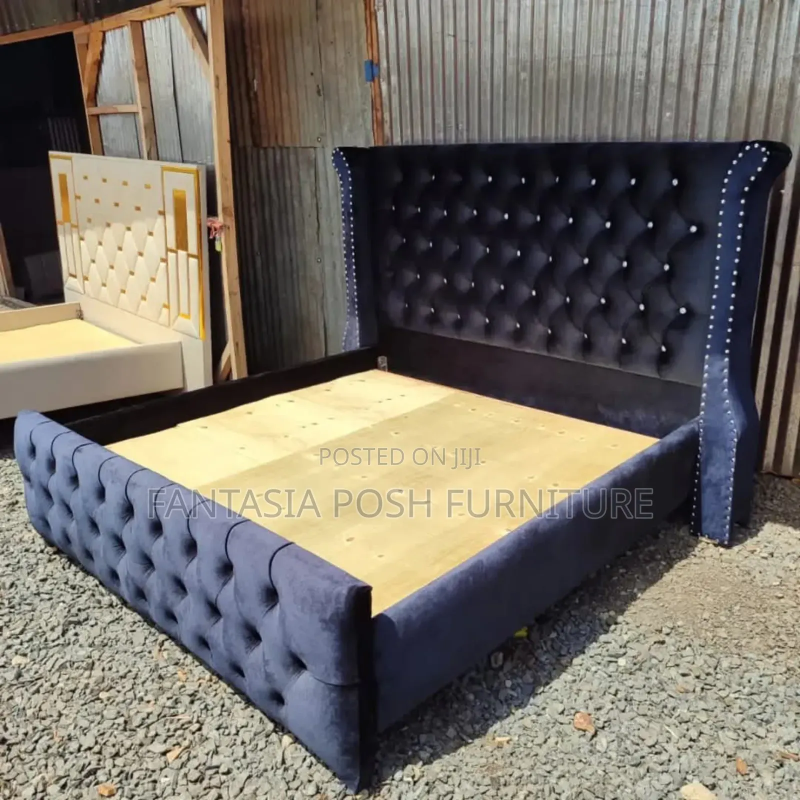 5x6 Navy Tufted Wingback Bed